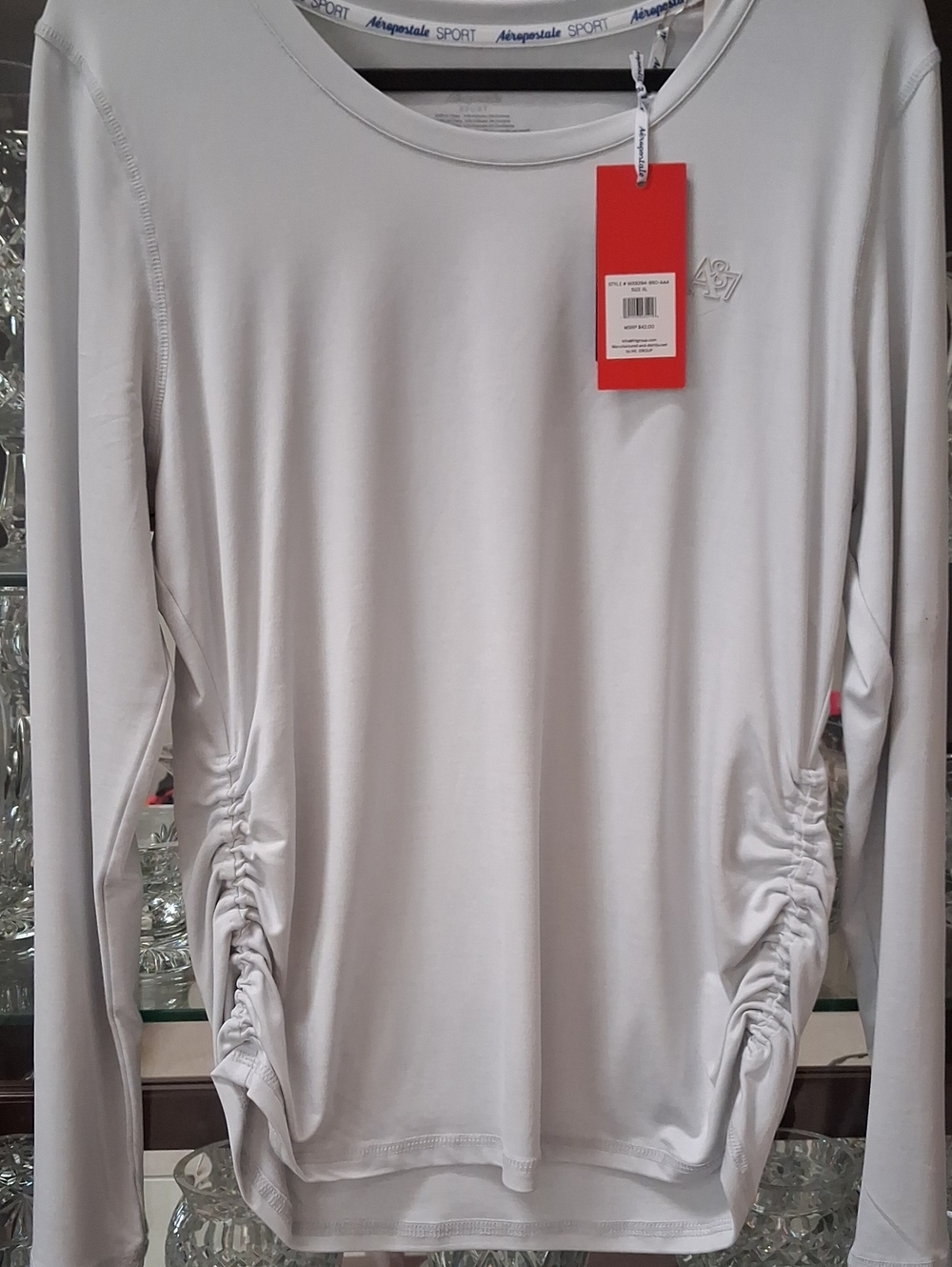 Aeropostale Light Gray Long-Sleeve Ruched Side Top